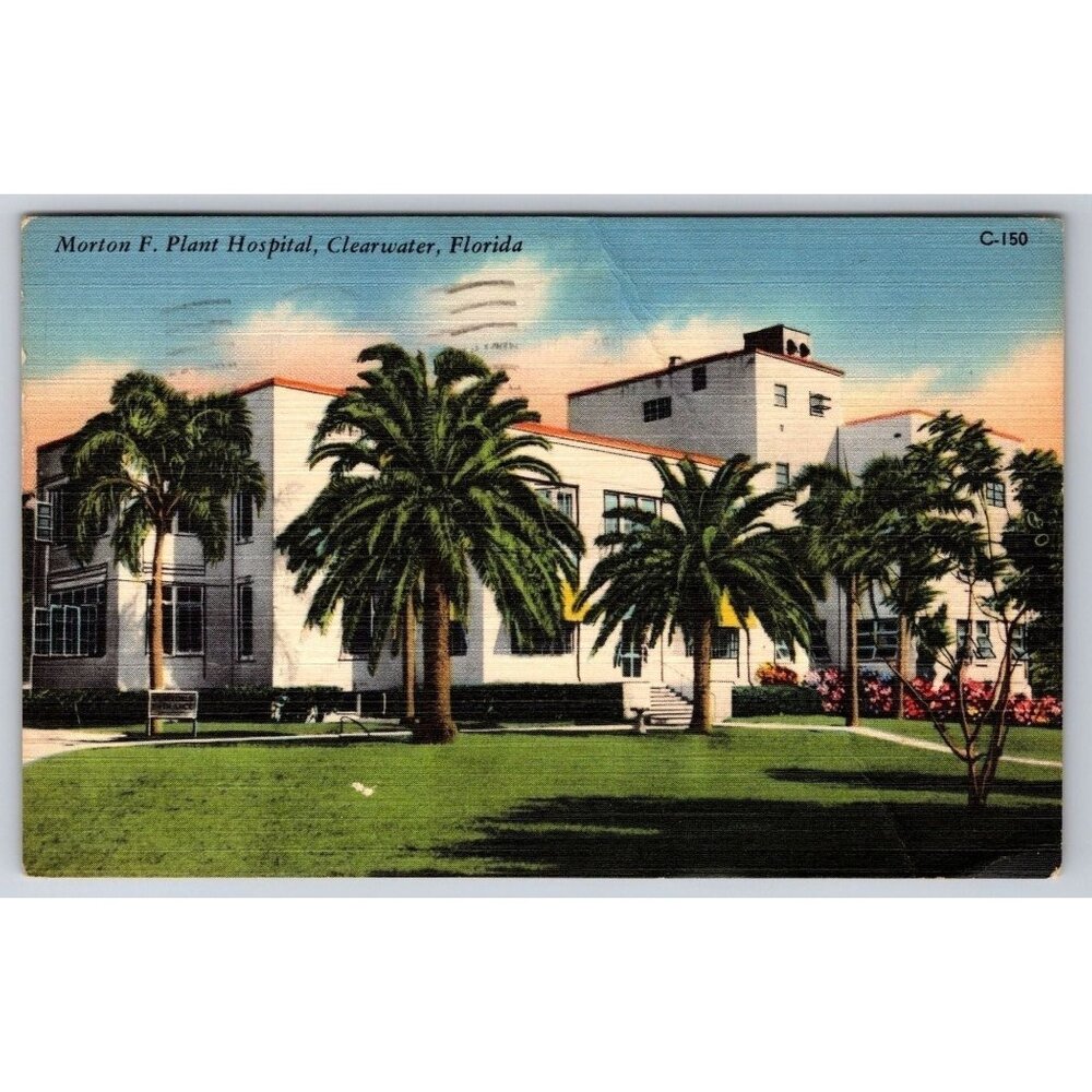 Morton F Plant Hospital Clearwater Florida vintage postcard linen #0653